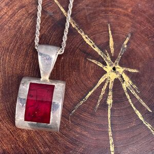 Vintage Red Jasper Necklace Sterling Silver Modern Gemstone
